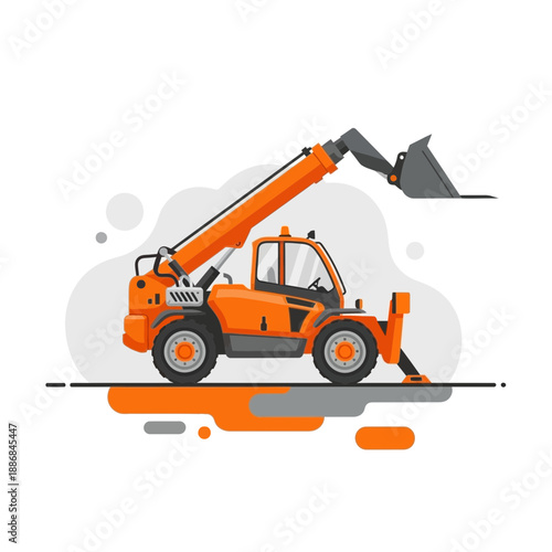 Vibrant Orange Telehandler Construction Vehicle Illustration Isolated White Background For Projects
