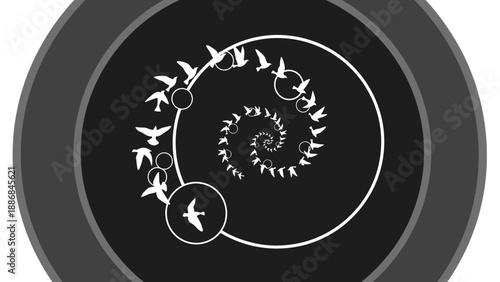 Whimsical Birds Spiral In Minimalist Circular Frame Design Concept