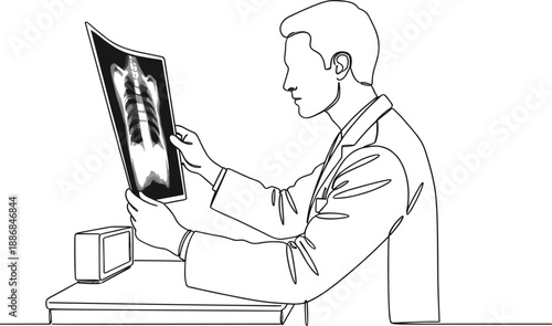 Male Doctor Analyzing Chest X-ray Scan for Medical Diagnosis Healthcare and Hospital Treatment Concept Vector Illustration