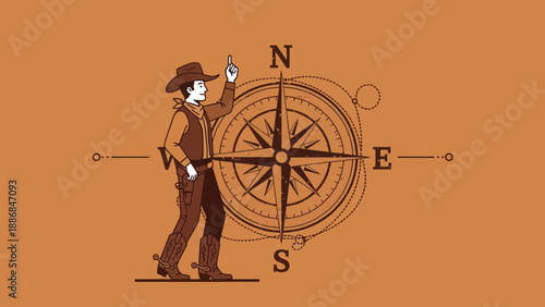 Wild West Cowboy Pointing Toward the North Star for Adventure Destination