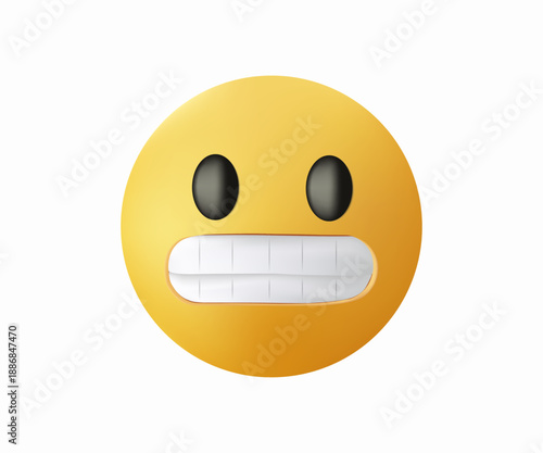 Grimacing Face Emoji 3D vector illustration. a yellow face with clenched teeth, open eyes, and a wavy mouth, awkwardness, nervousness, discomfort, embarrassment feeling. Emoticon isolated on white