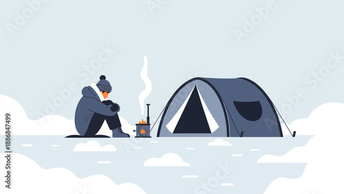Winter Camping In Snowy Conditions Featuring Solitude And Personal Heat Source