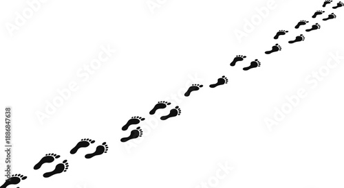 Diagonal human footprint trail silhouette vector showing walking path travel direction movement concept and journey illustration