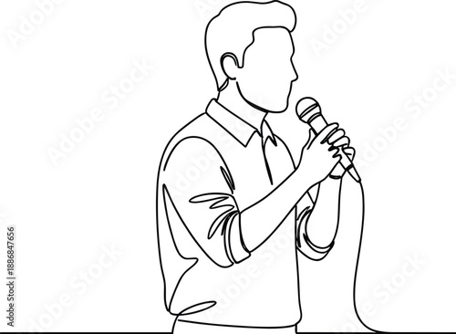 Man Speaking into Microphone for Public Speech Podcast Interview and Performance Concept Vector Illustration