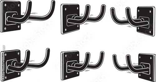 Black Metal Hooks on White Background for Hanging Items