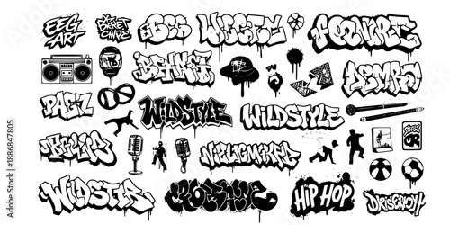 Street Art Graffiti Urban Spray Paint Hip Hop Culture Tag Bold Graphic Vector Collection Black White