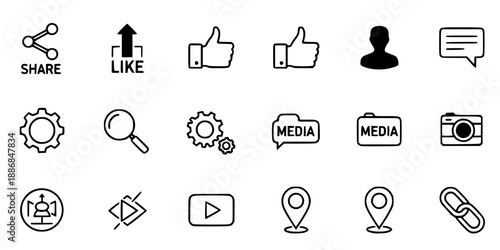Social Media Communication Icon Collection Digital Network Online Connection Share Like Comment Vector Black White