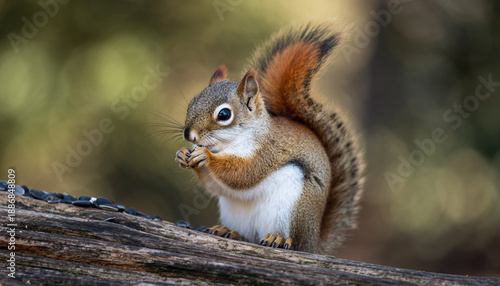 Cute Squirrel Eating Nut Close Up Wildlife Animal in Forest Nature