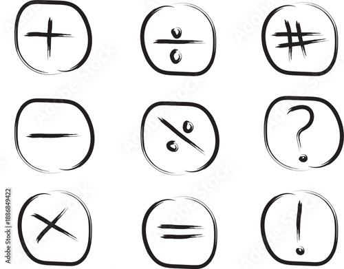 A collection of mathematical and punctuation symbols