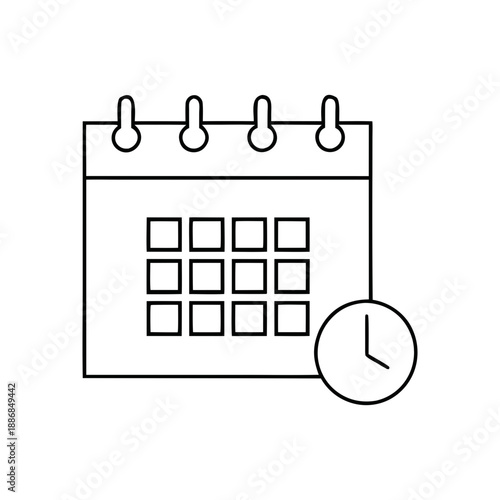 カレンダーと時計のアイコンベクターイラスト – スケジュール、時間管理、締め切り、予定、仕事の計画のシンボル