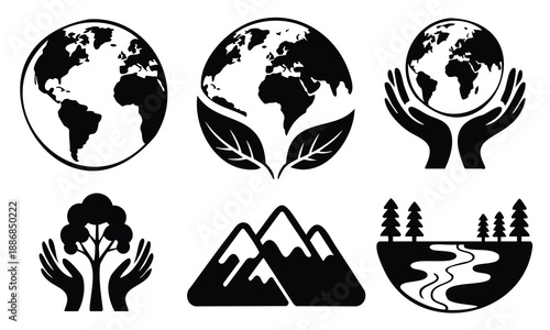 Earth Day silhouette set bundle nature conservation care for planet