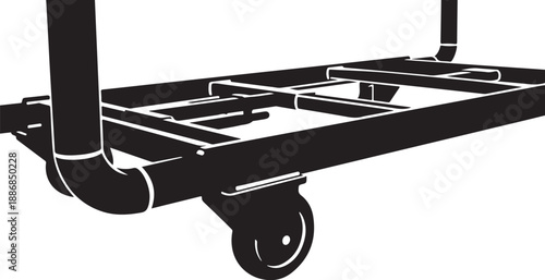 Black and white illustration of a metal dolly cart