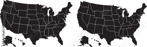 Two black and white maps of the United States with state borders outlined also transparent background