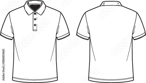 White polo shirt with black collar and trim and three black buttons also transparent background