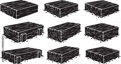 Collection of wooden crates in various orientations and details