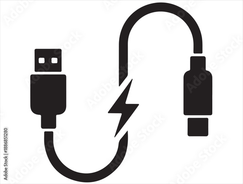New USB Fast Charging Cable icon white background.
