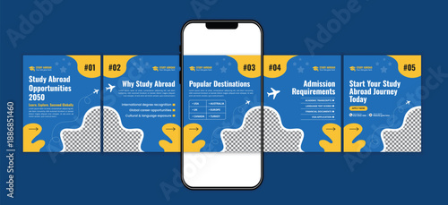 Study Abroad Visa Application Guide Study Abroad Social Media Carousel Design Template