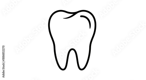 Simple black line illustration of a human molar tooth on a transparent background viewed from the front