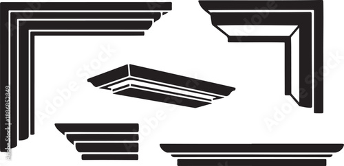 Black and white architectural design elements floating in space