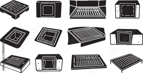 Various Illustrations of Microwave Ovens in Different Angles Shown