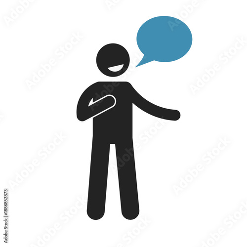 Public speaking icon with person and speech bubble. Vector illustration for communication, presentation, coaching, and social interaction concepts.