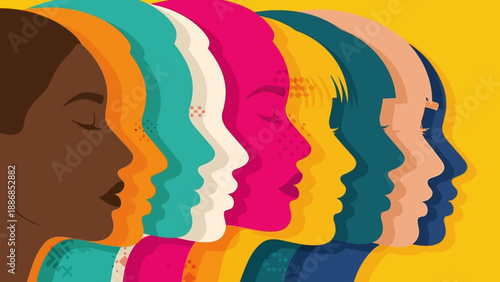 Vibrant Diverse Women Profiles Illustration. Female Empowerment, Global Unity, and Multicultural Community Concept.