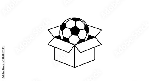 Black and White Soccer Ball in Open Cardboard Box