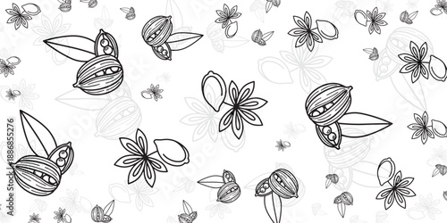 Seamless Pattern of Cardamom Pods and Star Anise for Culinary and Design Applications