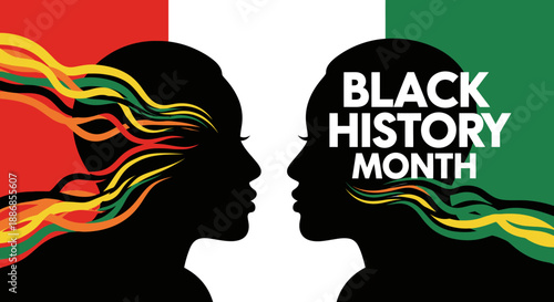Black History Month illustration with vibrant colors and profiles of people