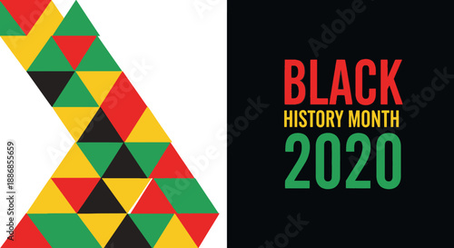 Black History Month 2020 Celebration with Red, Green, Yellow, and Black Geometric Shapes