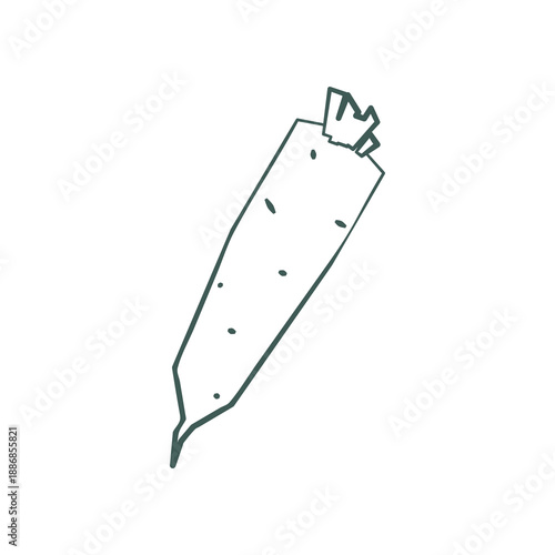 Fresh daikon illustration. Simple line style icon of root vegetable for farmers market advertising. Vector symbol of harvested salad vegetables in minimal handdrawn outline style.
