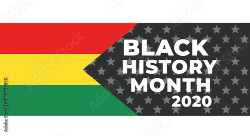 Black History Month 2020 Commemorative Graphic with Red, Yellow, Green Stripes and Stars