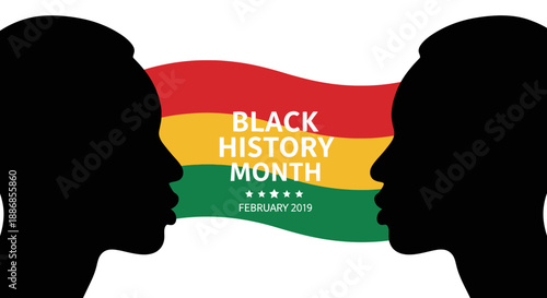Black History Month Celebration with Red, Yellow, and Green Flag and Silhouette of Faces