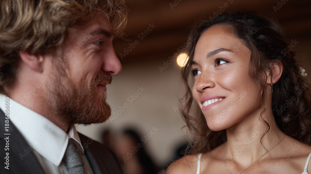 Naklejka premium Smiling young couple looking at each other.