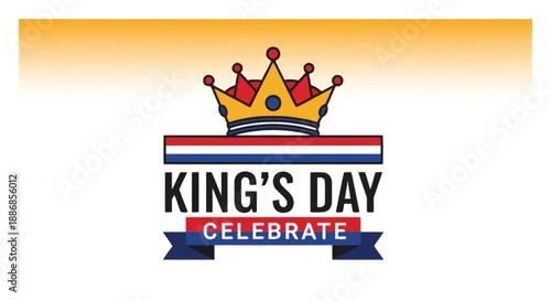 King's Day Celebration with Crown and Ribbon, Festive and Royal Design
