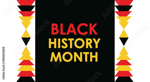 Bold Black History Month Text with Red, Yellow, and Black Geometric Designs