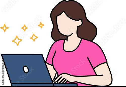 Flat illustration of a woman working on a laptop computer