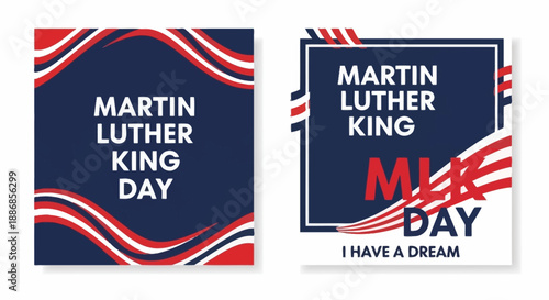 Set of Martin Luther King Jr. Day Graphic Designs with Waving American Flag Elements