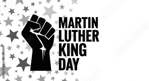 Martin Luther King Jr Day Fist Symbol with Stars Background Black and White