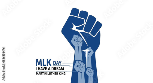 Symbolic MLK Day Fist Clench with Dream Speech Text and Martin Luther King Celebration