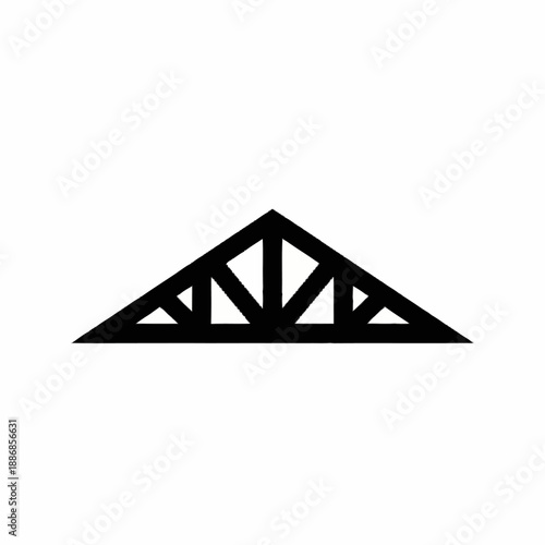 Black triangular roof truss structure isolated on a white background.