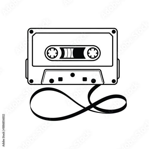 Simple black and white illustration of an old audio cassette tape