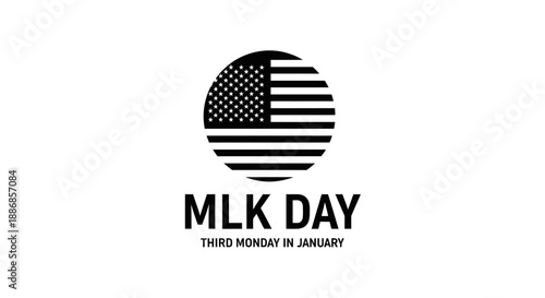 MLK Day Celebration with American Flag Circle and Text - Third Monday in January