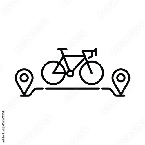 Line art illustration of a bicycle with location pin symbols around