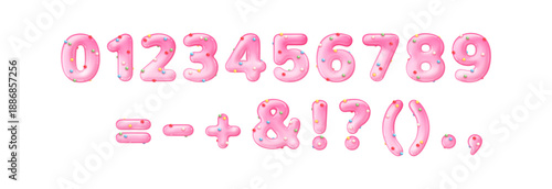 Pink donut glazing with colorful abc numbers set. Sweet digits.