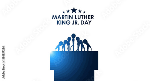 Martin Luther King Jr. Day Celebration with Microphones and Stars on White Background
