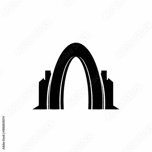 Minimalist Black Archway with Cityscape Silhouette Logo Design.