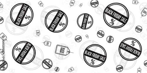 Black Friday Sale Circular Stamp Pattern With Price Tags On A White Background