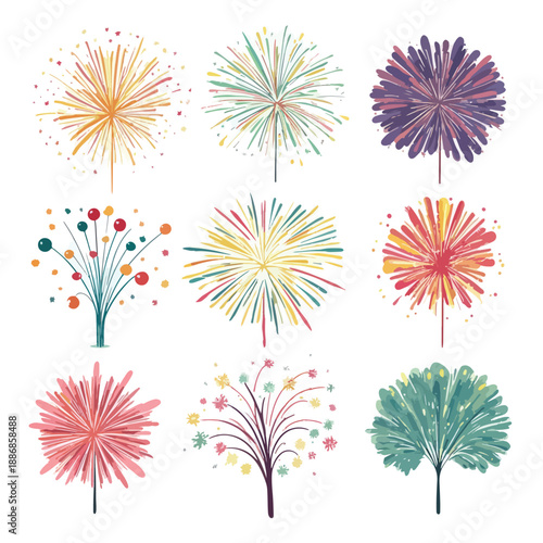 set of fireworks vector illustration