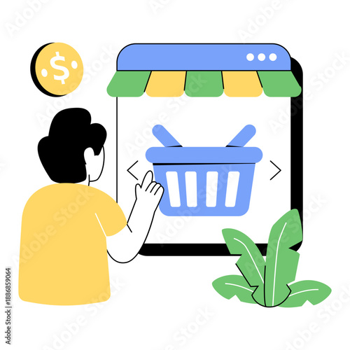 A colored style illustration of online grocery 